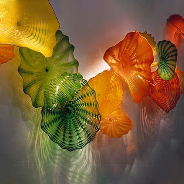 Hand Blown Murano Glass Plates for Wall Decor Orange Yellow Green Murano Flower Wall Sconce Lamps for Living Room