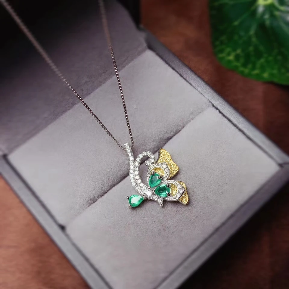 KJJEAXCMY Fine Jewelry Natural Emerald 925 Sterling Silver Gemstone Women Pendant Necklace Support Test Popular Party Gift Girl
