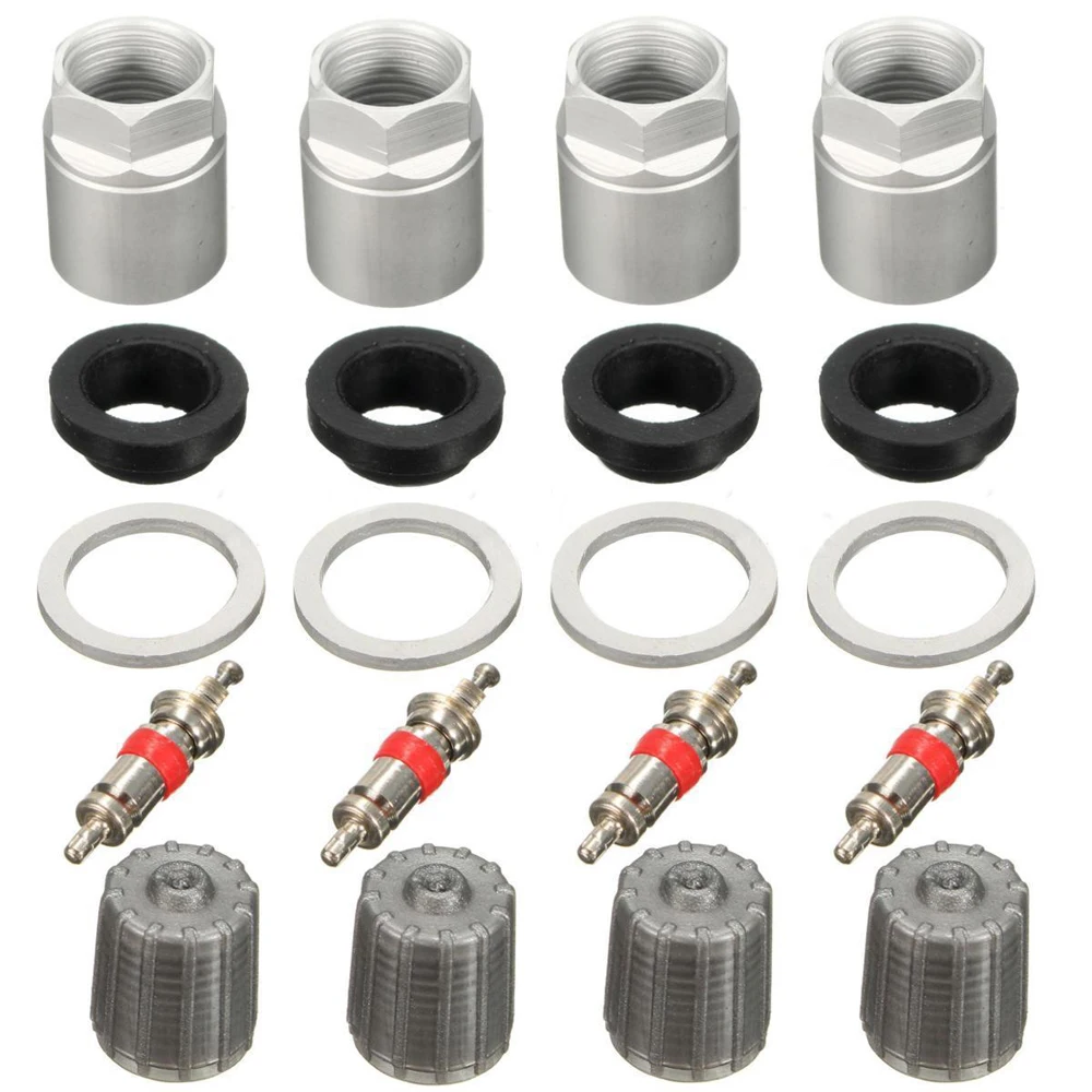 

4 Sets Suit Tire Pressure Sensor Repair Rubber Aluminum Washer Nut Valve Cap Service Kit Fit For Toyota TPMS 2004-2015