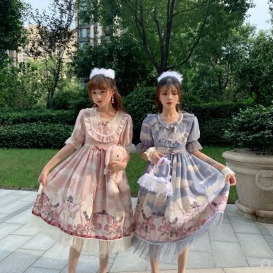 

Gothic palace sweet princess lolita cos loli dress op Girl cosplay Japanese Ruffle dress printing vintage cute high waist dress