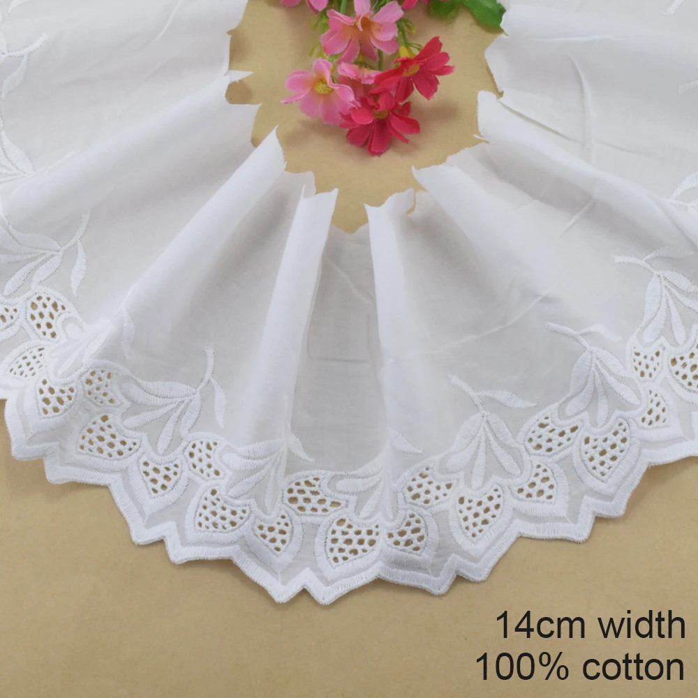 14cm Wide 100% Cotton Embroidery Lace Sewing Ribbon Guipure Trim Wedding Decoration DIY Dolls Colthes Accessories Lace #4191