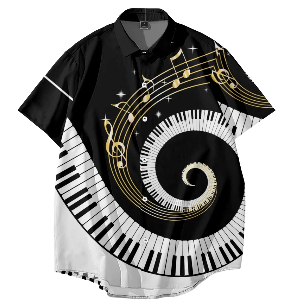 

Piano Music Black White Printed Shirt Men 2021 Summer Turn-down Collar Men's Shirt Streetwear Clothing Hawaiian Shirt Dropship