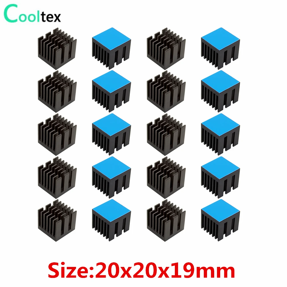 

20pcs 20x20x19mm Aluminum Heatsink Heat Sink Radiator For Electronic Chip Cooling With Thermal Conductive Double sided Tape