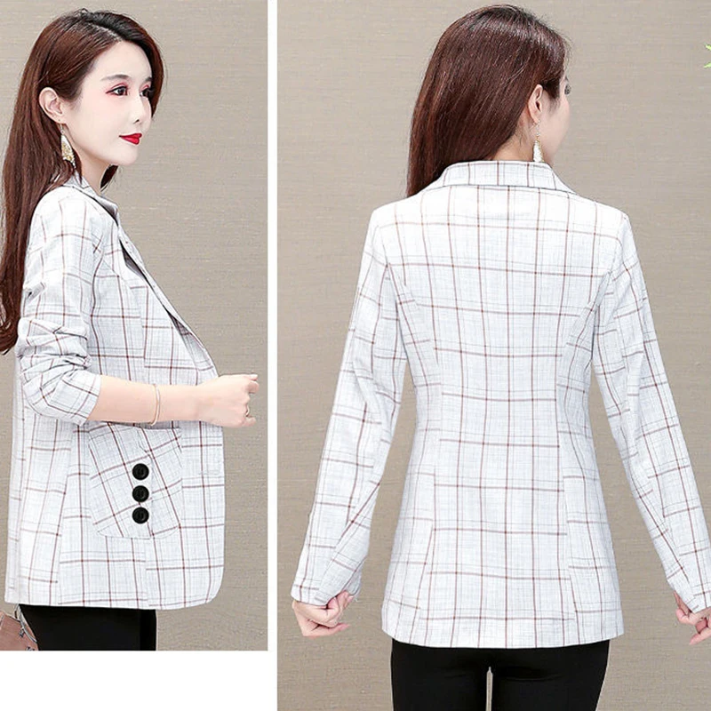 Blazer court à carreaux coréen pour femmes, veste décontractée mince pour femmes, manteau imbibé de bureau d'affaires pour dames, automne, 5XL