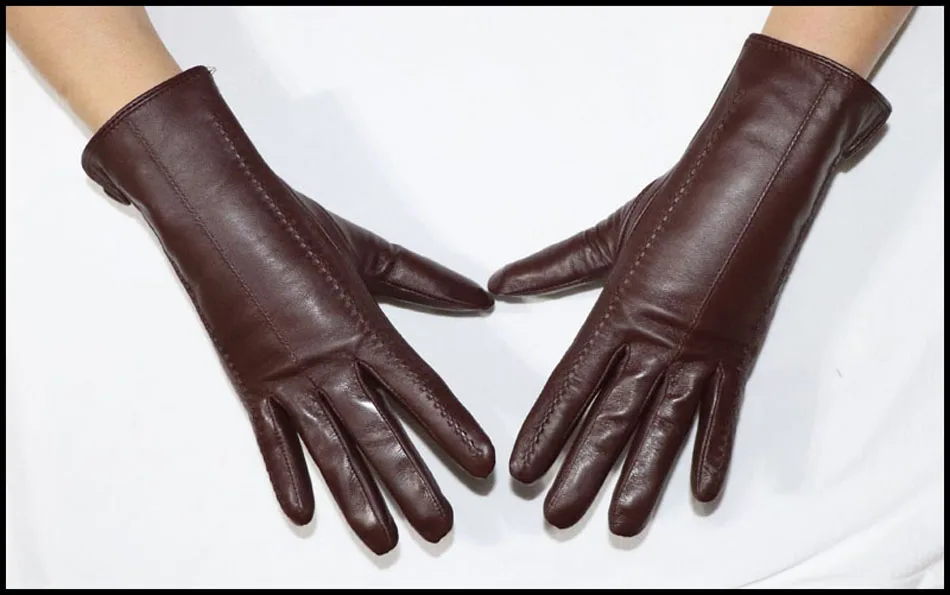Leather gloves women's sheepskin flannel lining winter warmth high-grade black touch screen color leather gloves driving new