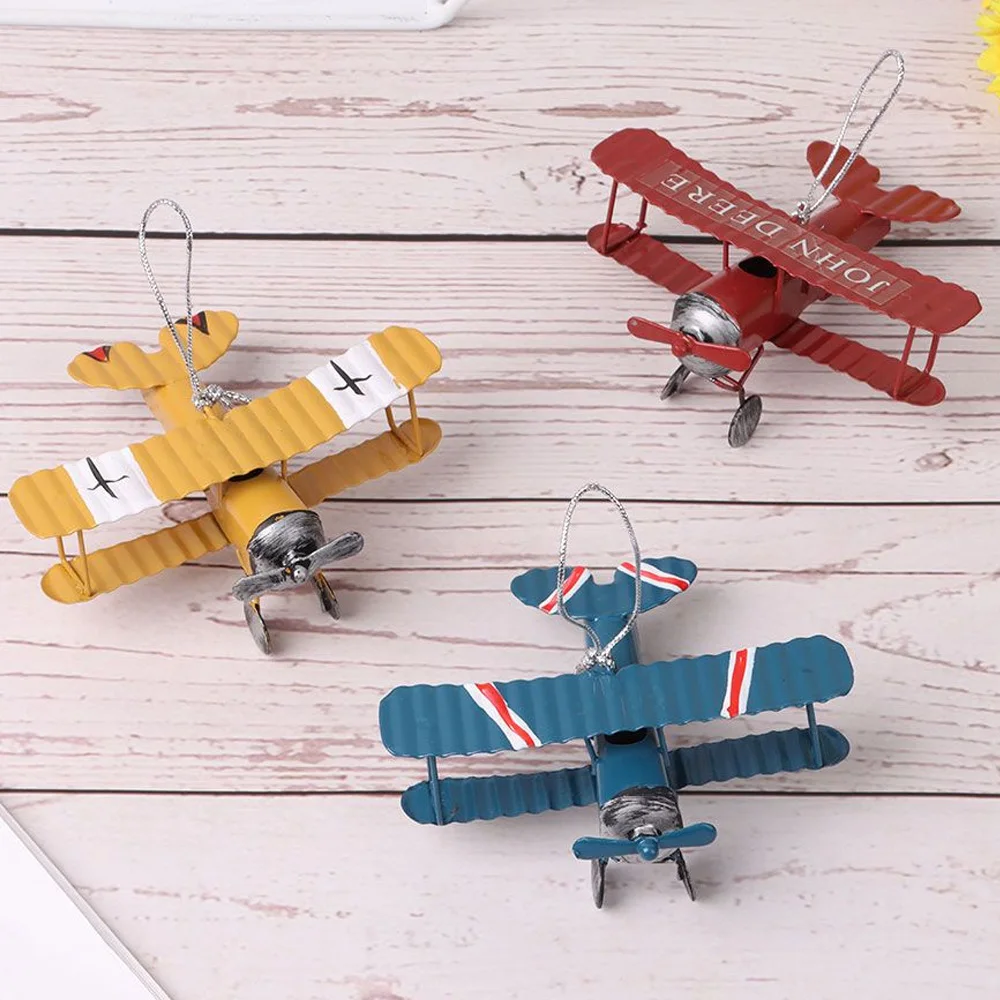 1Pc Mini Biplane Figurines for Home Decor Metal Iron Air Plane Model Aircraft Vintage Hanging Planes Miniature Kids Gifts 2023