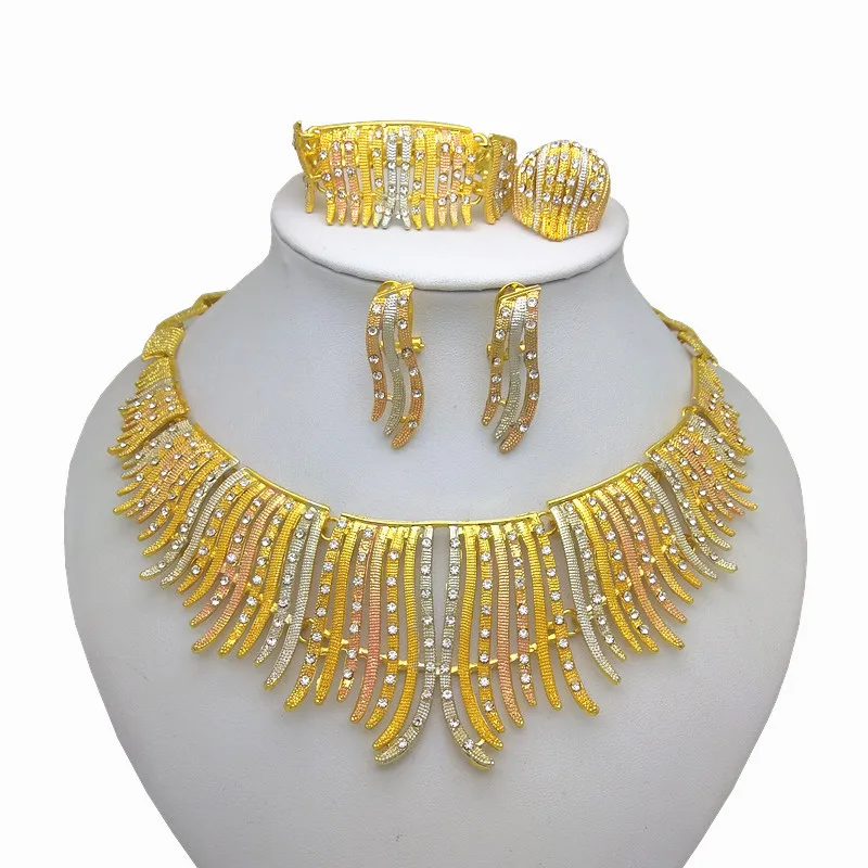 

Kingdom Ma Classic Popular Dubai Women Gift African Bridal Wedding Jewelry Sets Necklace/Earring/Ring/Bracelet Jewelry Sets