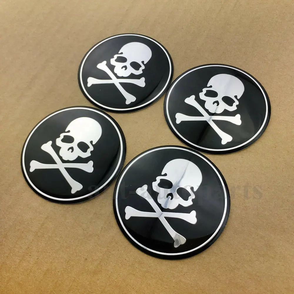 4pcs 65mm Skull Bone Auto Car Wheel Center Hub Cap Badge Emblem Decal Sticker