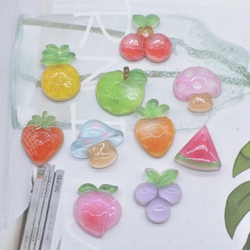 

20Pcs/set NEW Fruits Peach Watermelon Cherry Resin Planar Accessories for Jewelry Making DIY Phone Shell Crafts Ornament