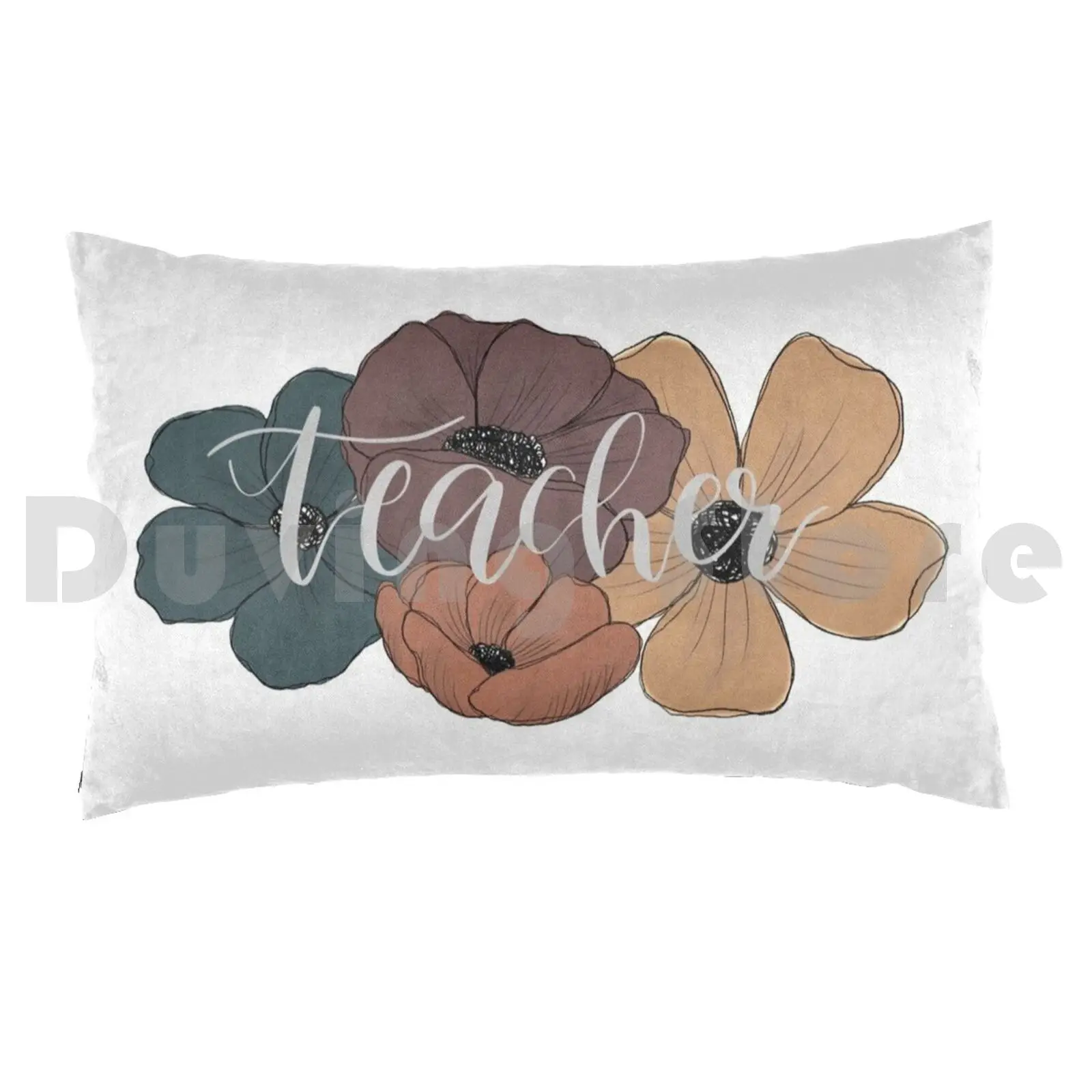 Teacher Floral Pillow Case Printed 35x50 Teacher Teach Educate Teaching Teacher Gift English Teacher Math