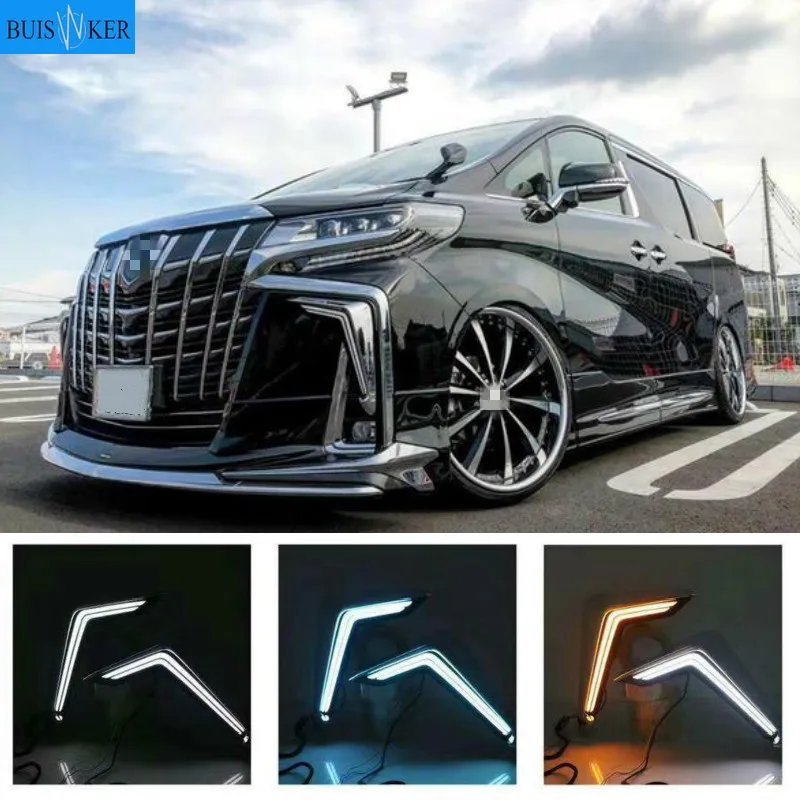 

2Pcs LED DRL For Toyota Alphard 2018 2019 Daytime Running Lights Daylight Fog Lamp with Running Turn Signal night blue