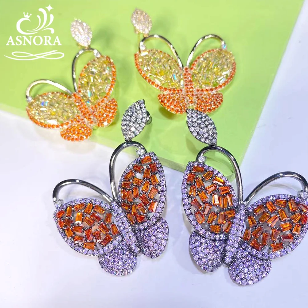 

ASNORA Fashion Ladies Purple Butterfly Drop Earrings, Yellow Cubic Zirconia Butterfly Earrings, Jewelry, Exaggerated Earrings