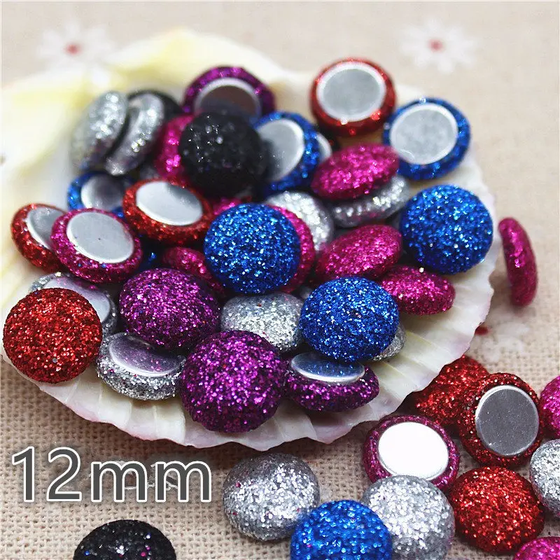 50 pz 12mm mix color Flatback tessuto lucido ricoperto bottoni rotondi Home Garden Crafts Cabochon Scrapbooking