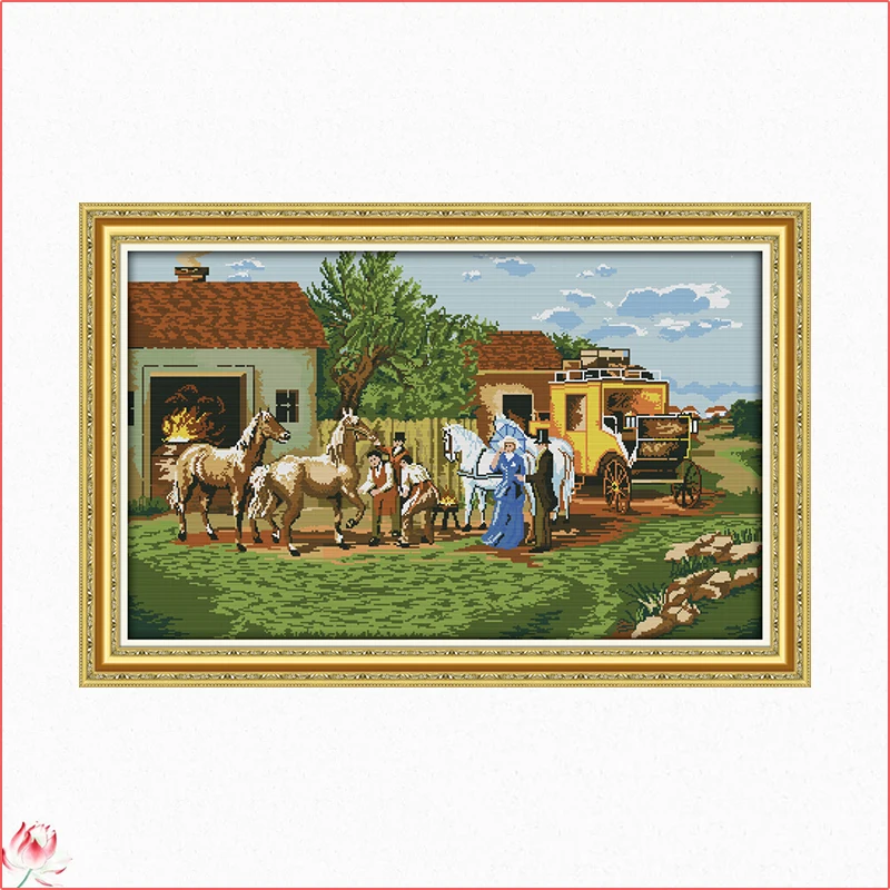 

Joy Sunday On The Outskirts Of Travel Cross Stitch Kits Ecological Cotton Stamped Printed 14 11CT DIY Easy to Use Home Deco