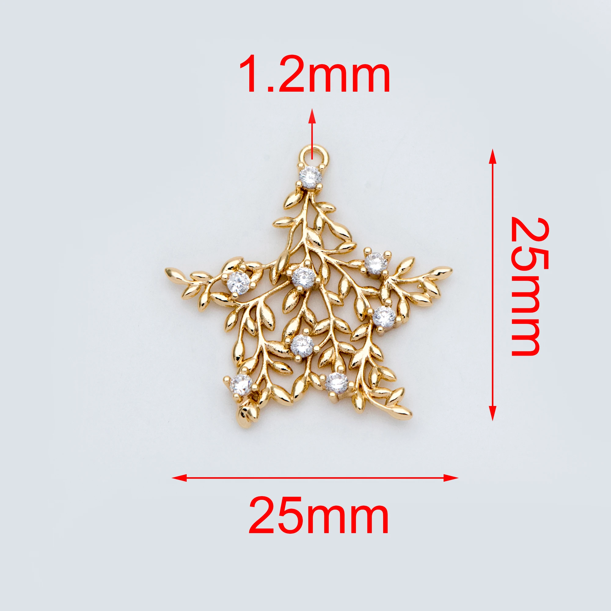 4pcs CZ Paved Gold Star Charms, Branch Leaf Pendants 25mm,  For Necklace Braelet DIY Jewelry Making (GB-758)