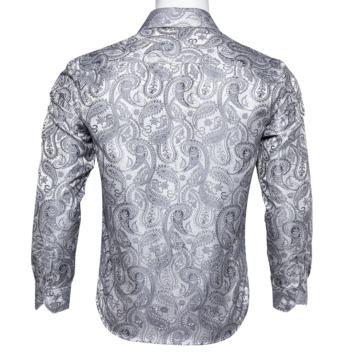 Fashion Paisley Floral Men Shirt Silver White Business Casual Long Sleeve Social Collar Shirts Brand Male Button Blouses