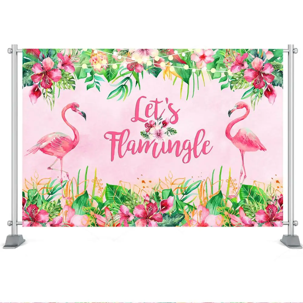 Mocsicka Let's Flamingle Backdrop Summer Hawaii Aloha Birthday Party Tropical Leaves Flower Flamingo Baby Shower Background