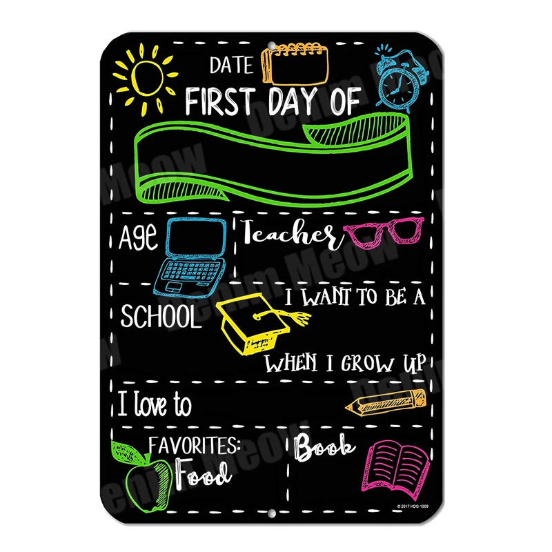 Customized Chalkboard with Liquid Chalk Markers, Reusable Metal Sign, Easy Clean Decoration for Kids, First Day, N307