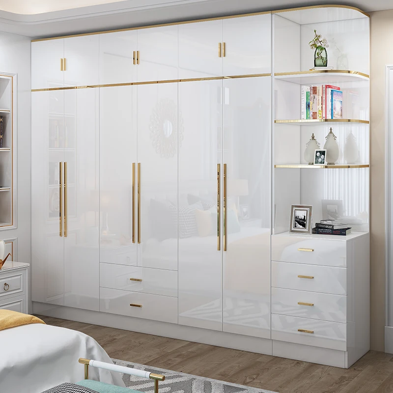 Light luxury wardrobe plus top cabinet Simple modern economical panel white combination side cabinet wood