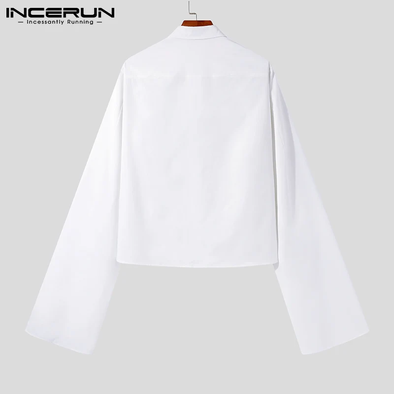 2023 Fashion Men Shirt Lapel Flare Long Sleeve Personality Button Men Clothing Solid Color Streetwear Casual Camisas INCERUN 7