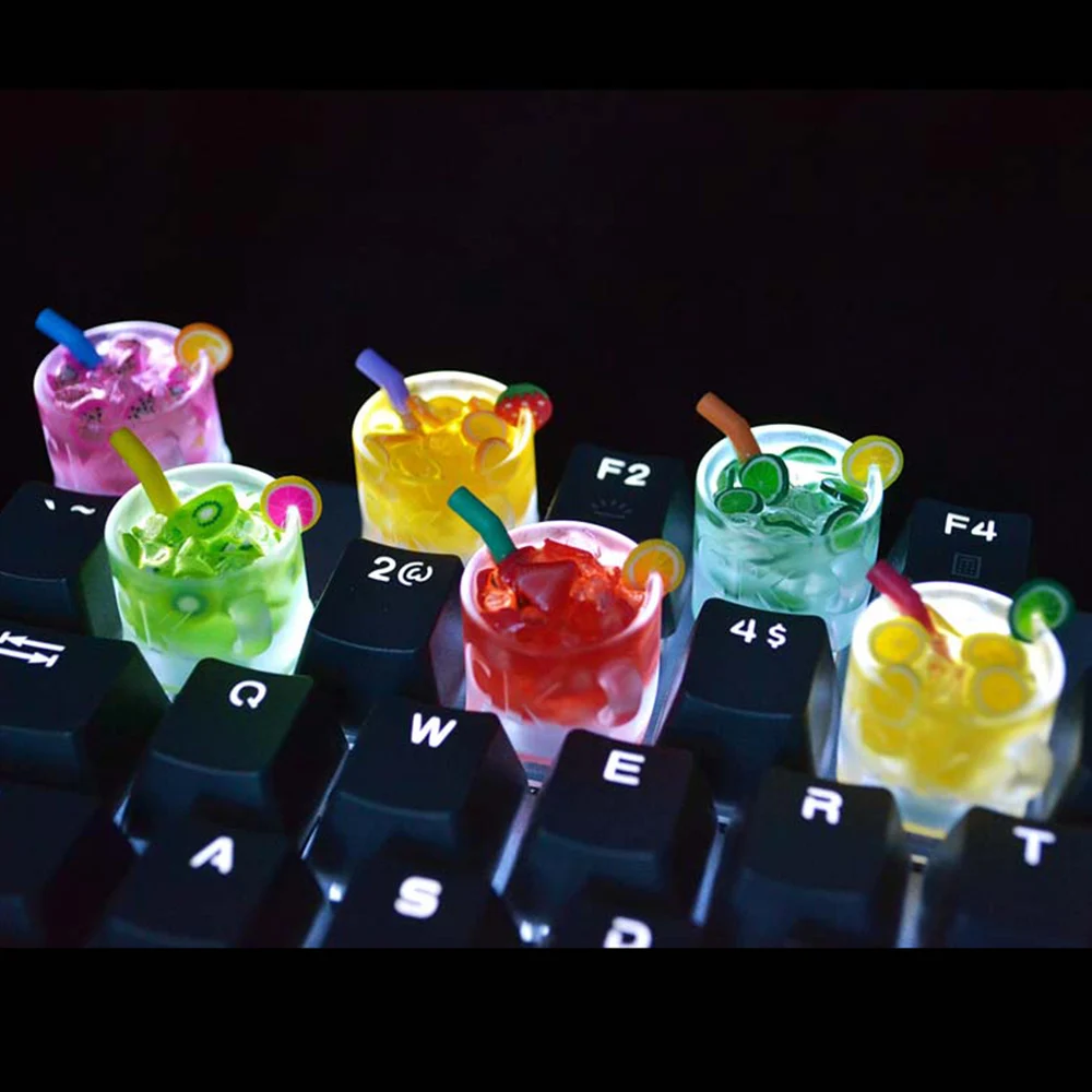

Transparent Colorful Fruit Juice Cup Design Resin Keycaps For Cherry Mx Switch Mechanical Gaming Keyboard Backlit Cute Key Caps
