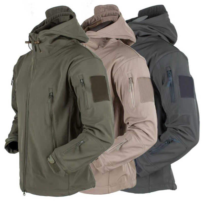 Tactical Jacket Men Outwear Soft Shell Jackets Techwear Windproof Waterproof Breathable Fleece Thermal Hiking Hunt Hooded Coats