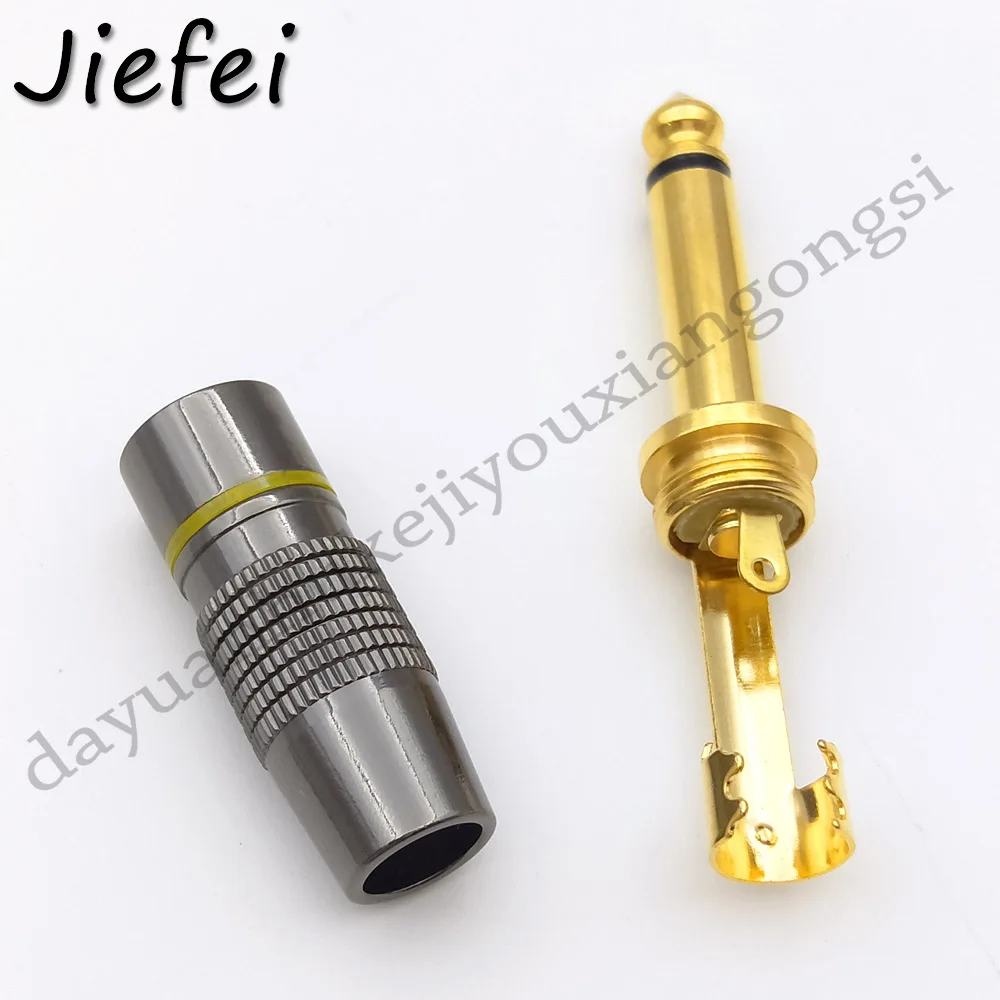 1Pcs Jack 6.3 copper Smoothly 6.35mm 2 Pole Mono / 3 Pole Stereo Plug Assembly Wire Connector Gunmetal Audio Plug