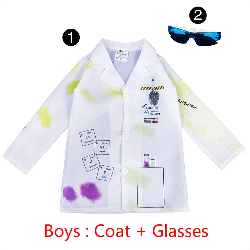 Long White Coat Mad Scientist Cosplay Costume for Boys Girls Kids Halloween Doctor Nurse Costume Fancy Dress Outfit C50C97