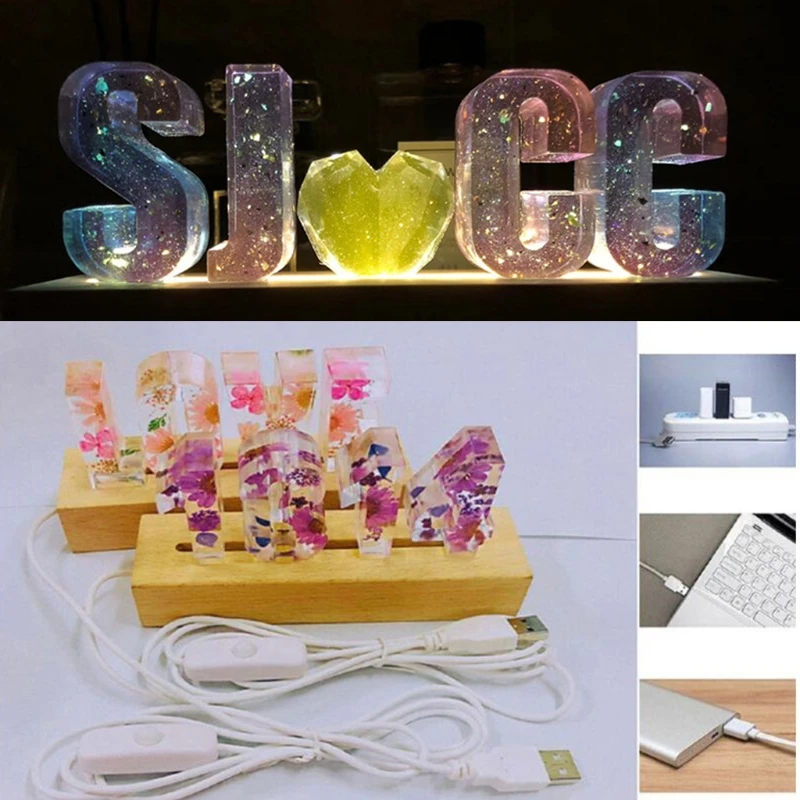 M4YF 3D Crystals Glass Resin Art Rectangle LED Lights Display Base Crystal Wooden Lighted Base Stand