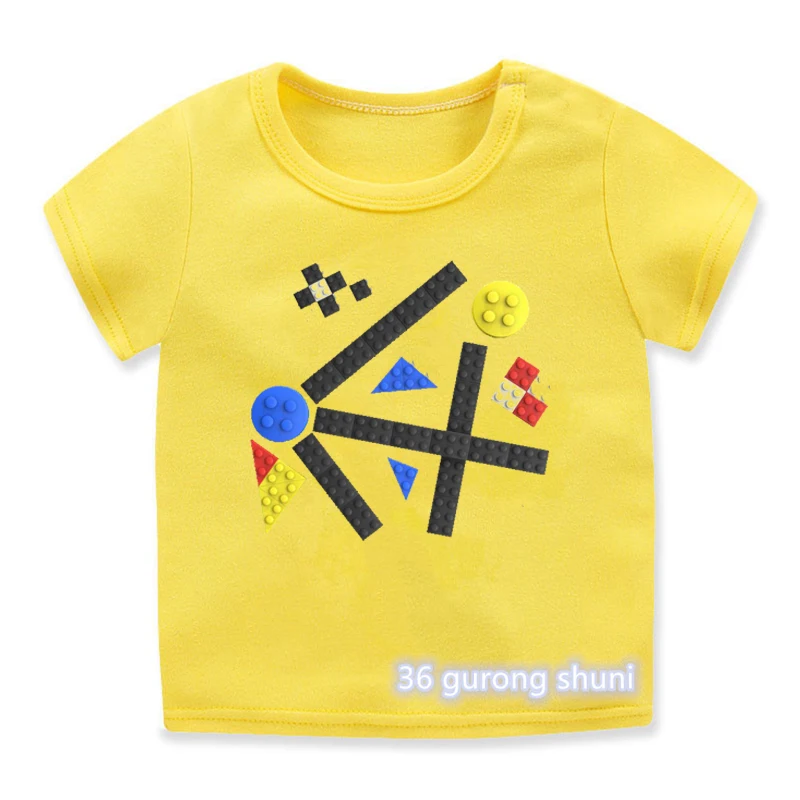 T-shirt amusant pour garçons et filles, impression graphique de briques de jouet tombantes, vêtements mignons pour enfants, t-shirt d'été