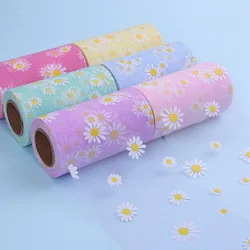 25Yards 6cm kleines Gänseblümchen gedruckt Mesh Roll Tüll Band Stoff DIY Handwerk Hochzeit nach Hause Geburtstag Dekoration Bogen Materia