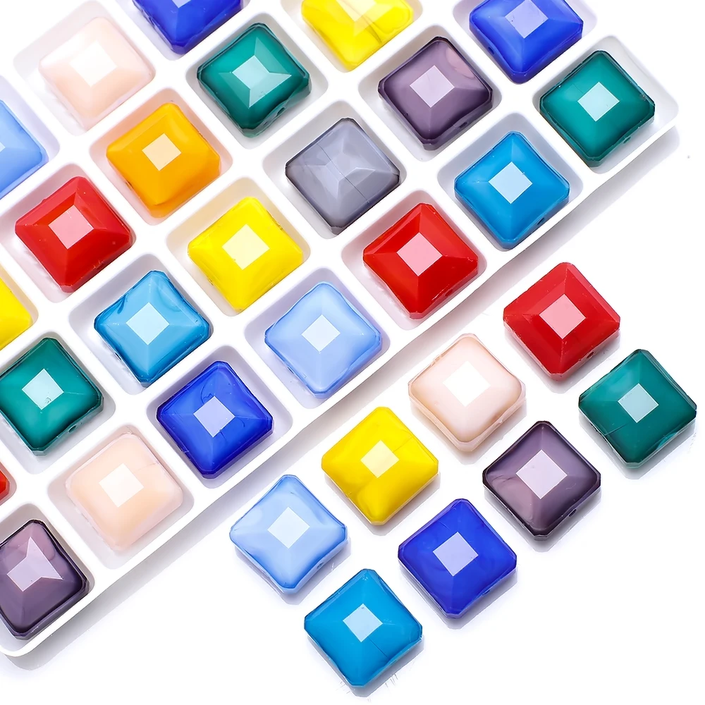 20Pcs/Lot Faceted Glass Square Beads 14mm Austrian Crystal Pendants For DIY Making Charms Bracelet Necklace Jewelry Accessories