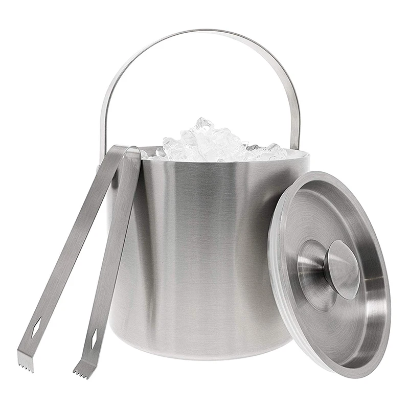 

UPORS Portable Double Wall Ice Bucket 1.3L Stainless Steel Ice Bucket with Tong and Lid Bar Chilling Beer Champagne Wine Bucket