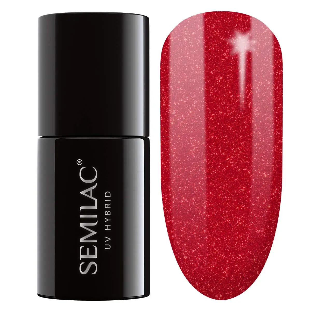 Semilac Glitter Red 025 semi-permanent coverage, UV hybrid nail polish texture Gel