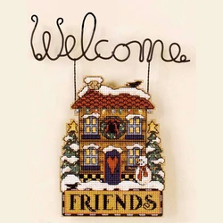 Plastic Cross Stitch Home Decoration Welcome BANNER KIT 14 Count Embroidery Sets Winter House Friends High Quality