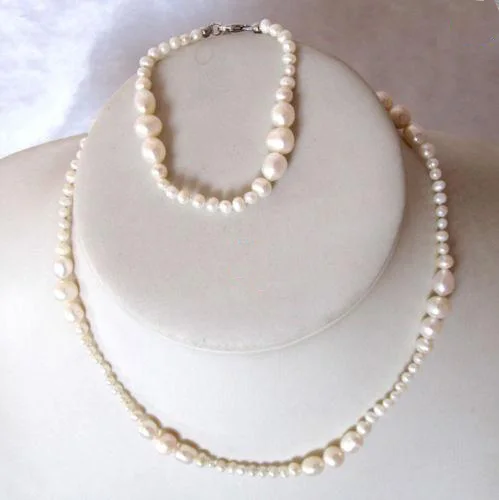 

Handmade Natural Pearl Necklace Bracelet New Unique Pearls Jewellery AA 3-7MM White Freshwater Pearl Jewelry Fine Women Gift