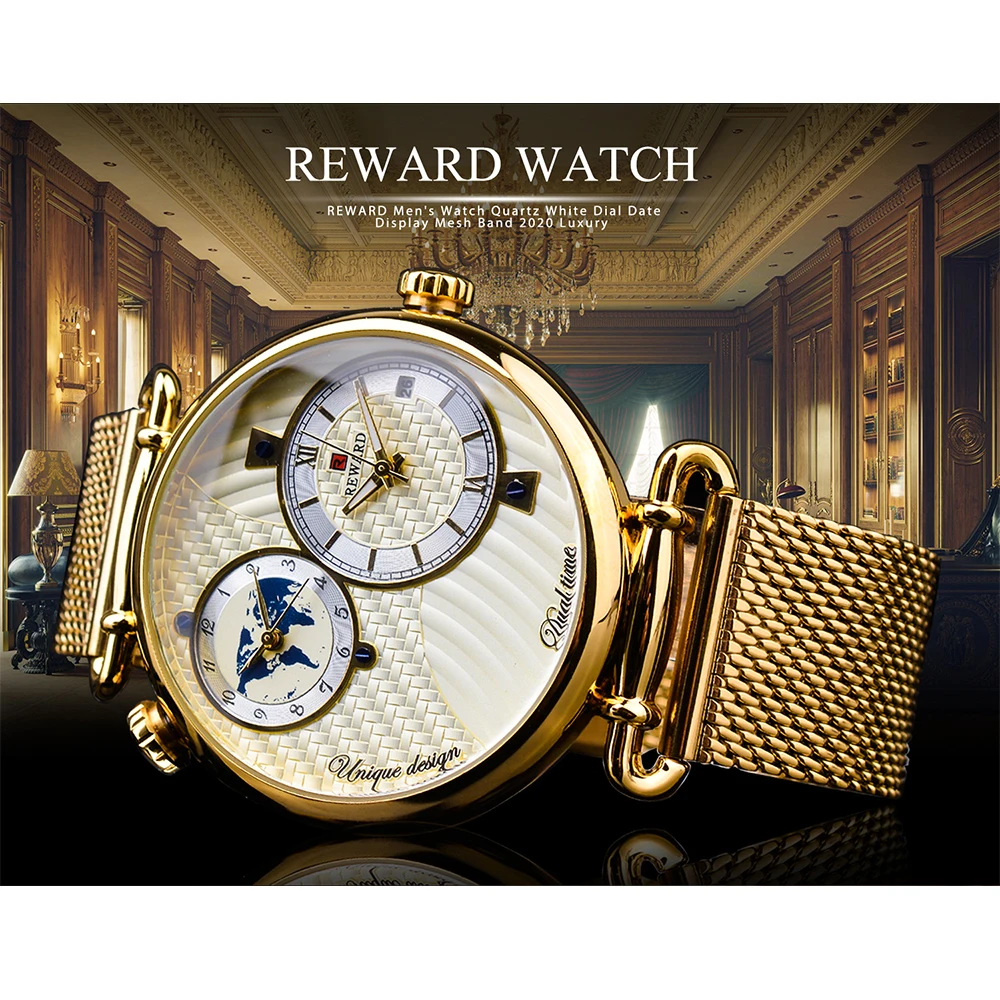 Men Watches New Luxury Top Brand REWARD Gold Watch for Business Quartz Waterproof Wristwatch with Gift Box Montre Homme