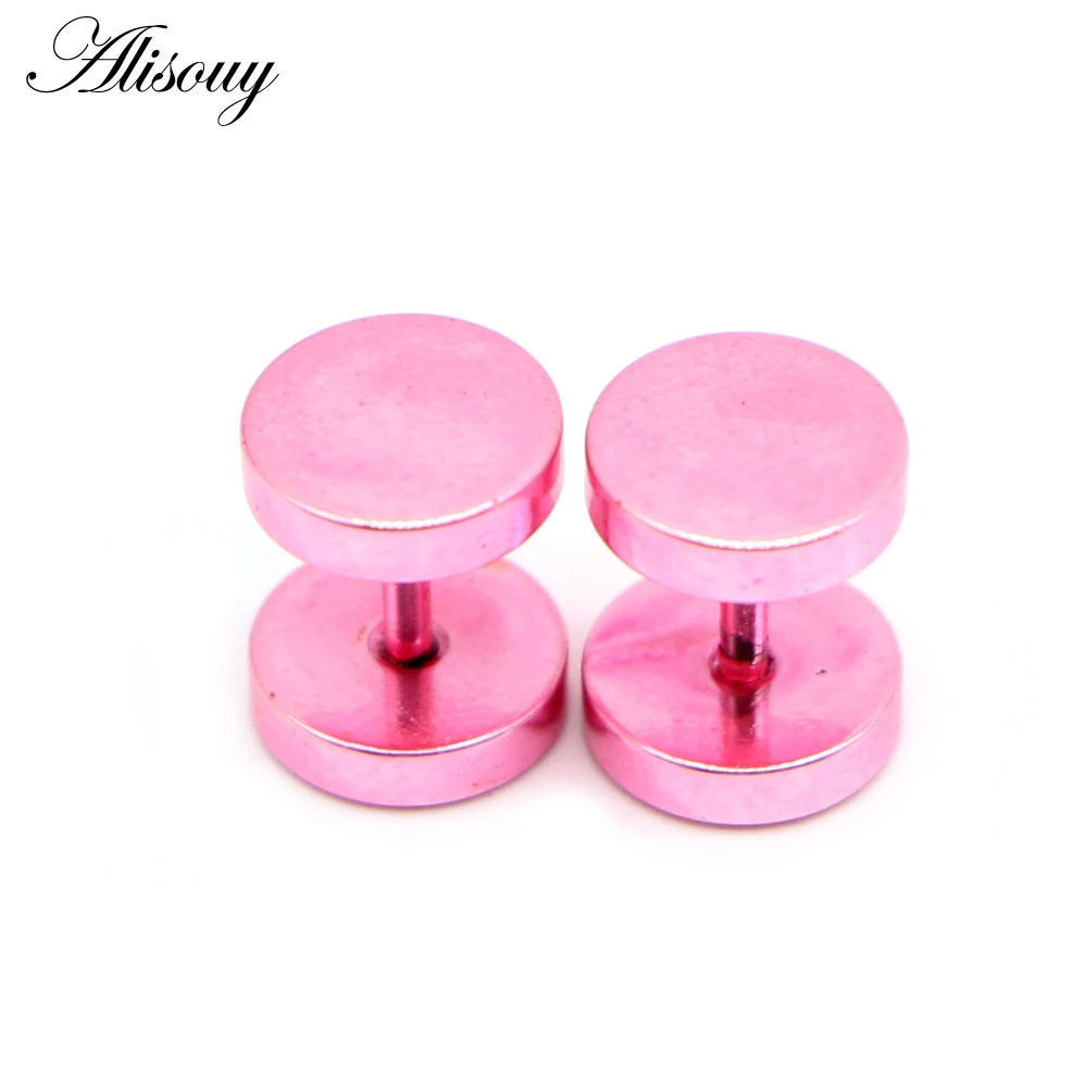 Alisouy 2pcs Gothic Stainless Steel Barbell Round Stud Earrings For Women Men Dumbbell Pierceing Earrings Punk Fashion Jewelry