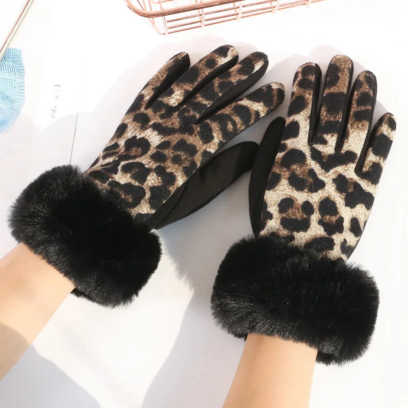 

Leopard Fashion Lady Gloves Women Winter Touch Screen Driving Cycling Skiing Windproof Warm Soft Female Glove Mittens G105