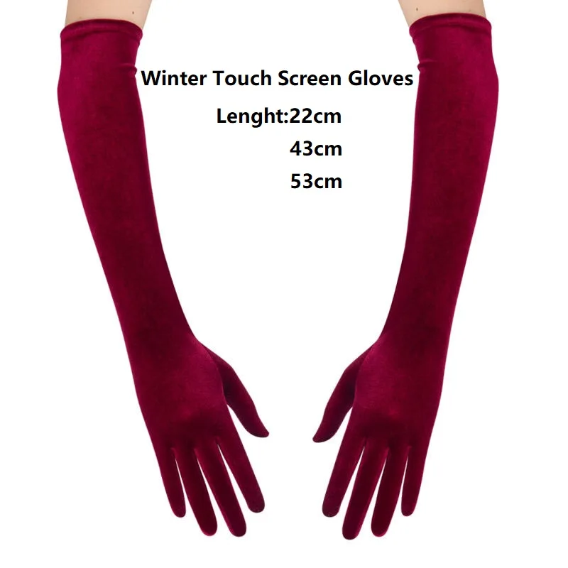 Winter Gloves For Women Touch Screen Gold Velvet Long Gloves 43cm 53cm Long Dinner Dress Gloves Warm Elastic Warm Driving Gloves