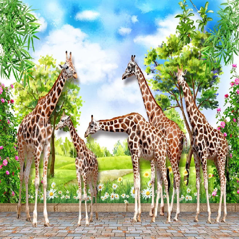 3D New Chinese Giraffe Small Fresh Watercolor Three-dimensional Children's Room Home Decoration Cartoon Sticker Decorative Mural