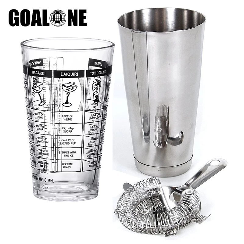 

GOALONE 3Pcs Boston Cocktail Shaker Set 750/400ML Glass Measuring Shaker Cocktail with Strainer Bartender Kit Gifts Bar Tools