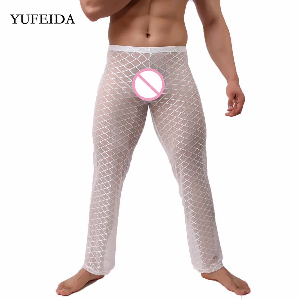 

Men Underwear Pants Mesh See Through Long Johns Breathable Loose Trousers Transparent Sleep Bottoms Pajama Pants Gay Sleep Pants