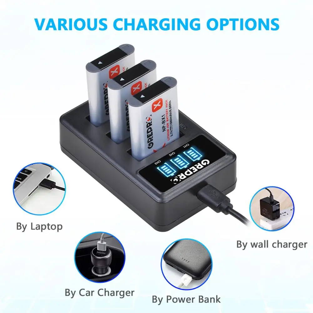 NP-BX1 Battery Charger with 1860mAh NP BX1 NPBX1 Battery for DSC RX1 RX100 AS100V M3 M2 HX300 HX400 HX50 HX60 GWP88 AS15 WX350