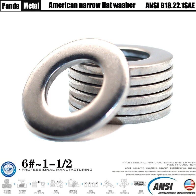 American ANSIB18.22.1 narrow flat washer 304/316 stainless steel material 6#8#10#12#3/16 1/4 6/16 3/8 7/16 1/2 9/16 5/8 3/4