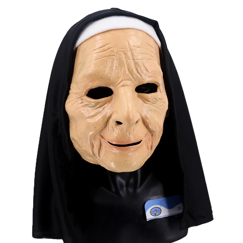 Old Lady Mask with Headscarf Costume Party Latex Human Head Mask The Nun Mask