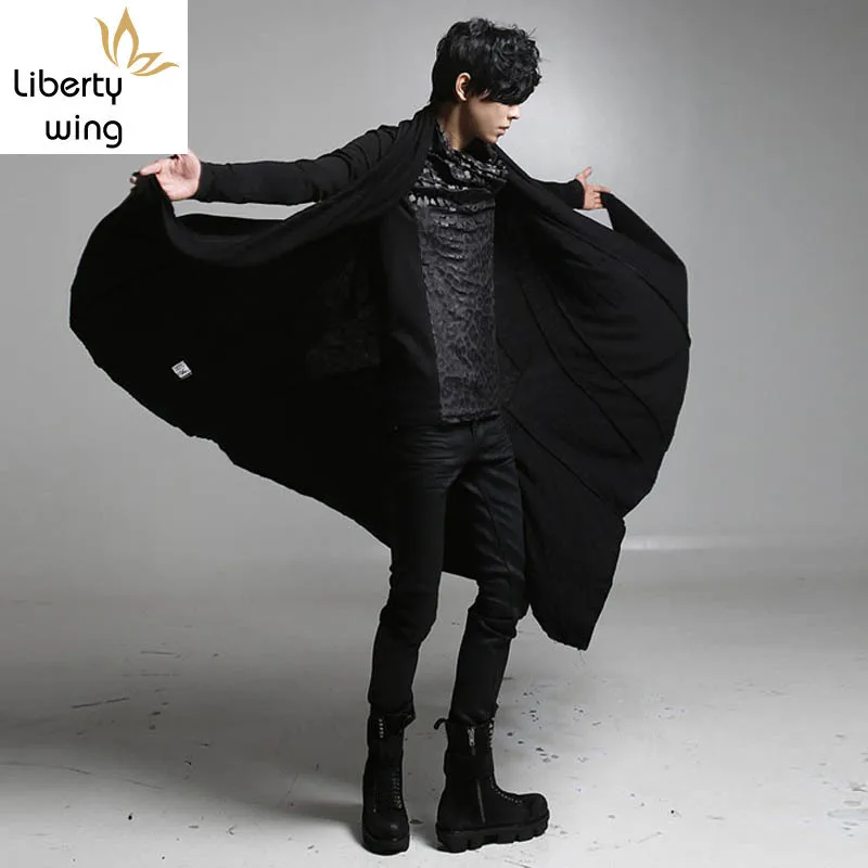 

New Avant-garde Long Trench Mens Black Punk Rock Style Outerwear Boys Brand Clothing Personality Loose Casual Coats