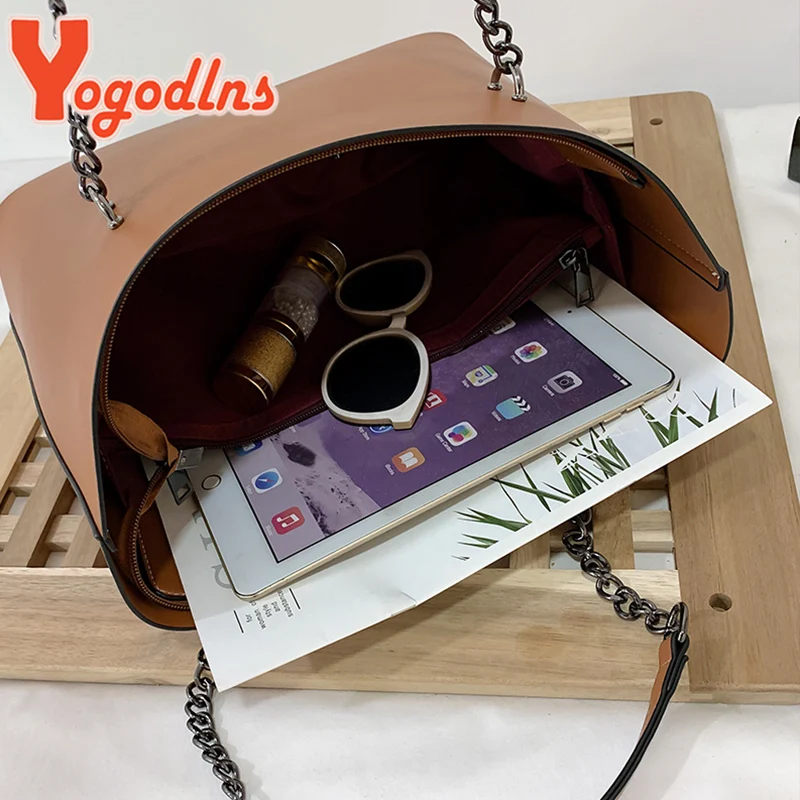 Yogodlns Luxury PU Leather Tote Bag For Women New Chains Shoulder Bag Large Capacity Handbag Travel Female Handle Bag bolso