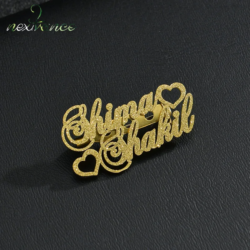 

Nextvance Customized Frosted Name Brooch Nameplate Pin Heart Stainless Steel Personalize Unisex Brooch Christmas Jewelry Gift