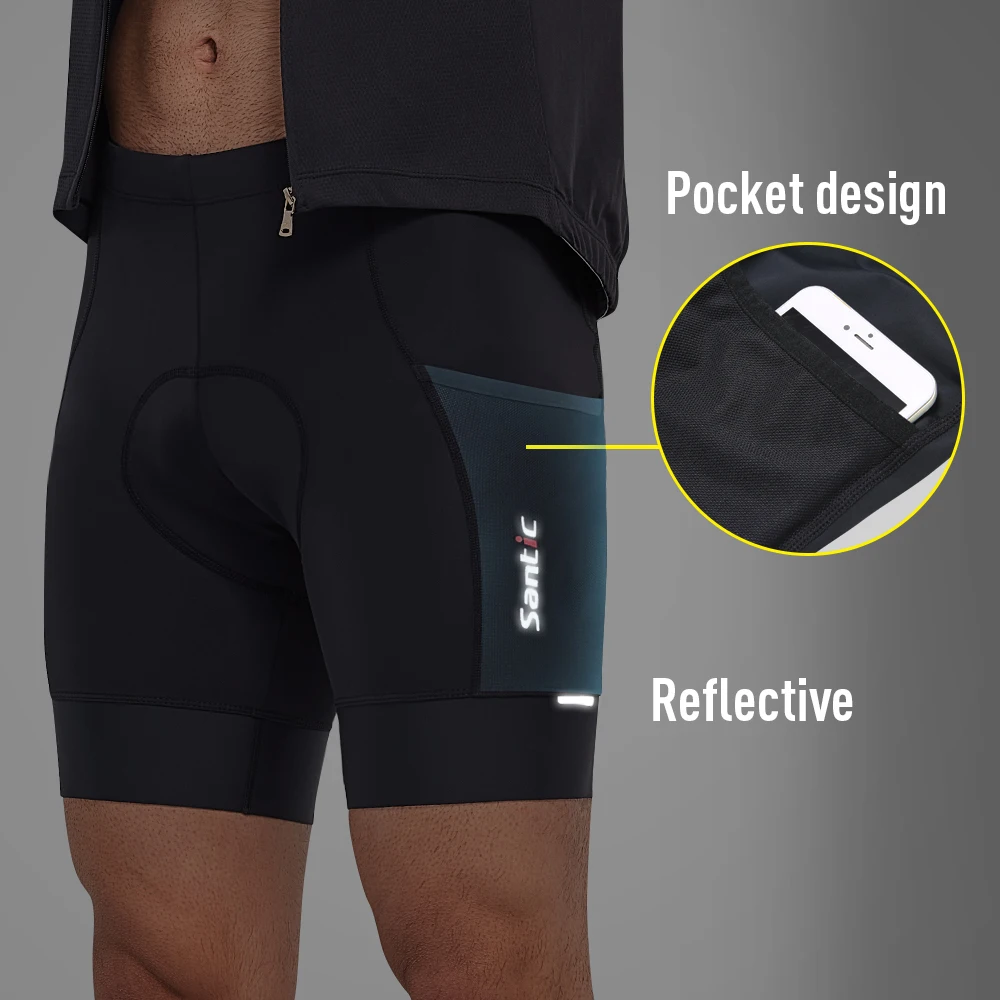 Santic Men\'s Cycling Shorts 4D Padded Biking Shorts MTB Bicycle Riding Shorts Bike Clothes with Pockets KM1C05136